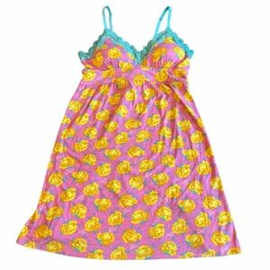 Betsey Johnson Floral Slip Dress | Lace Trim Cami | Pink & Yellow Roses